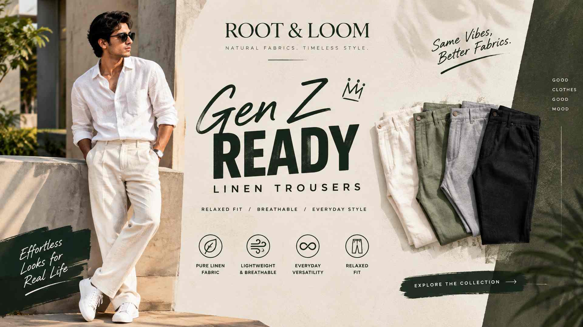Men Relaxed Pure Linen Trousers