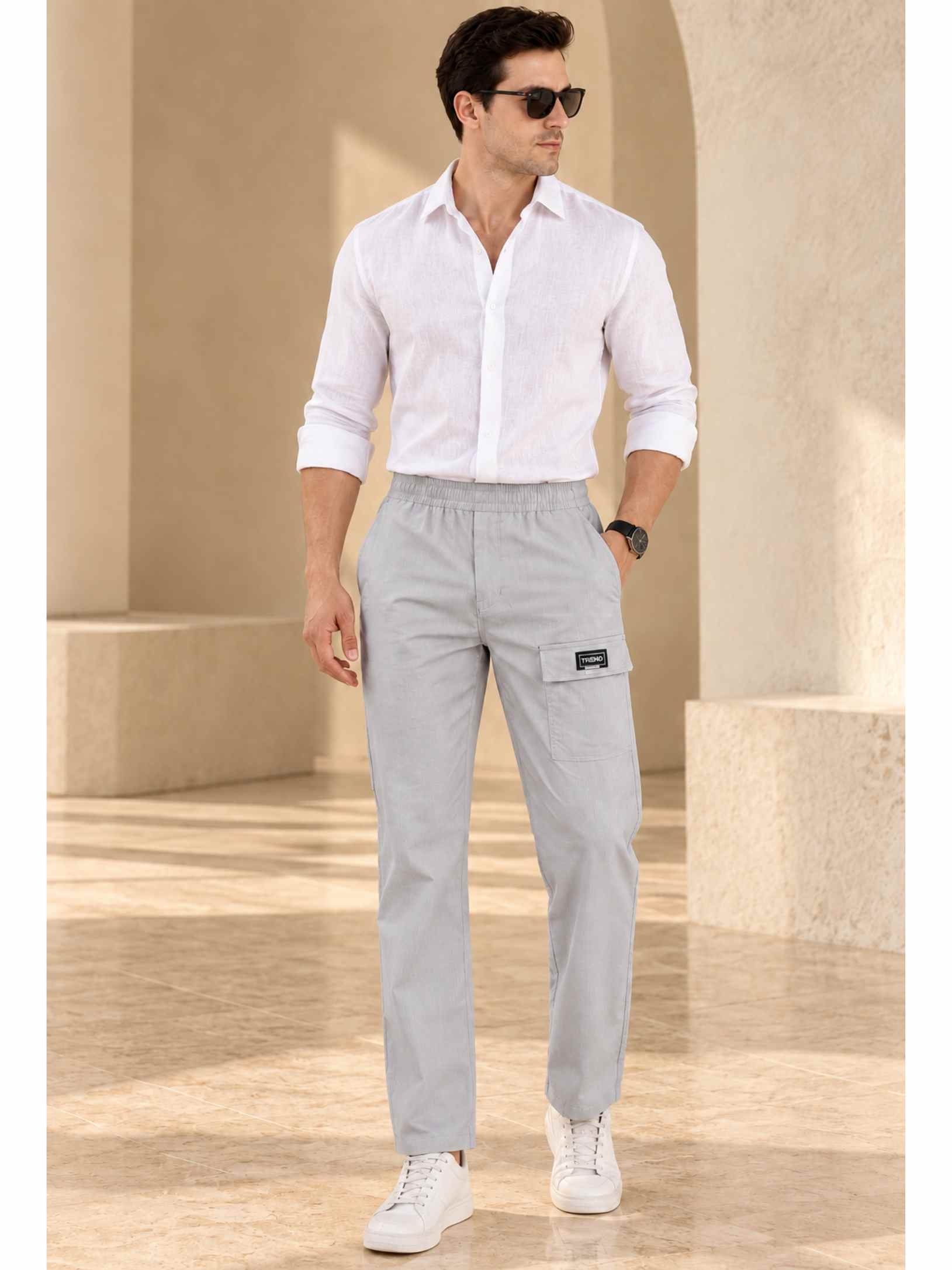 MoonLight Grey Cotton Lycra Men Cargos