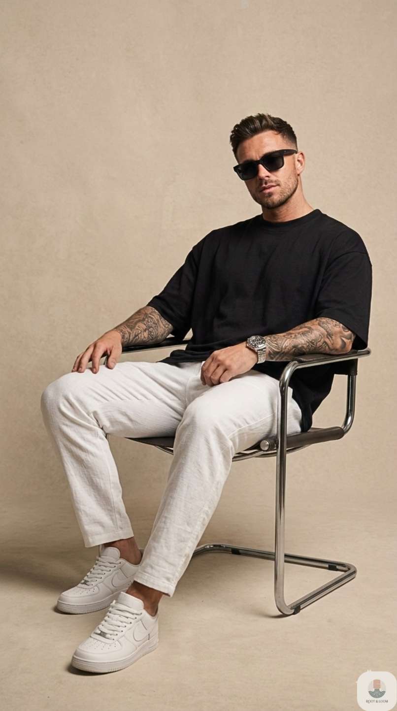 Men Relaxed White Pure Linen Trousers