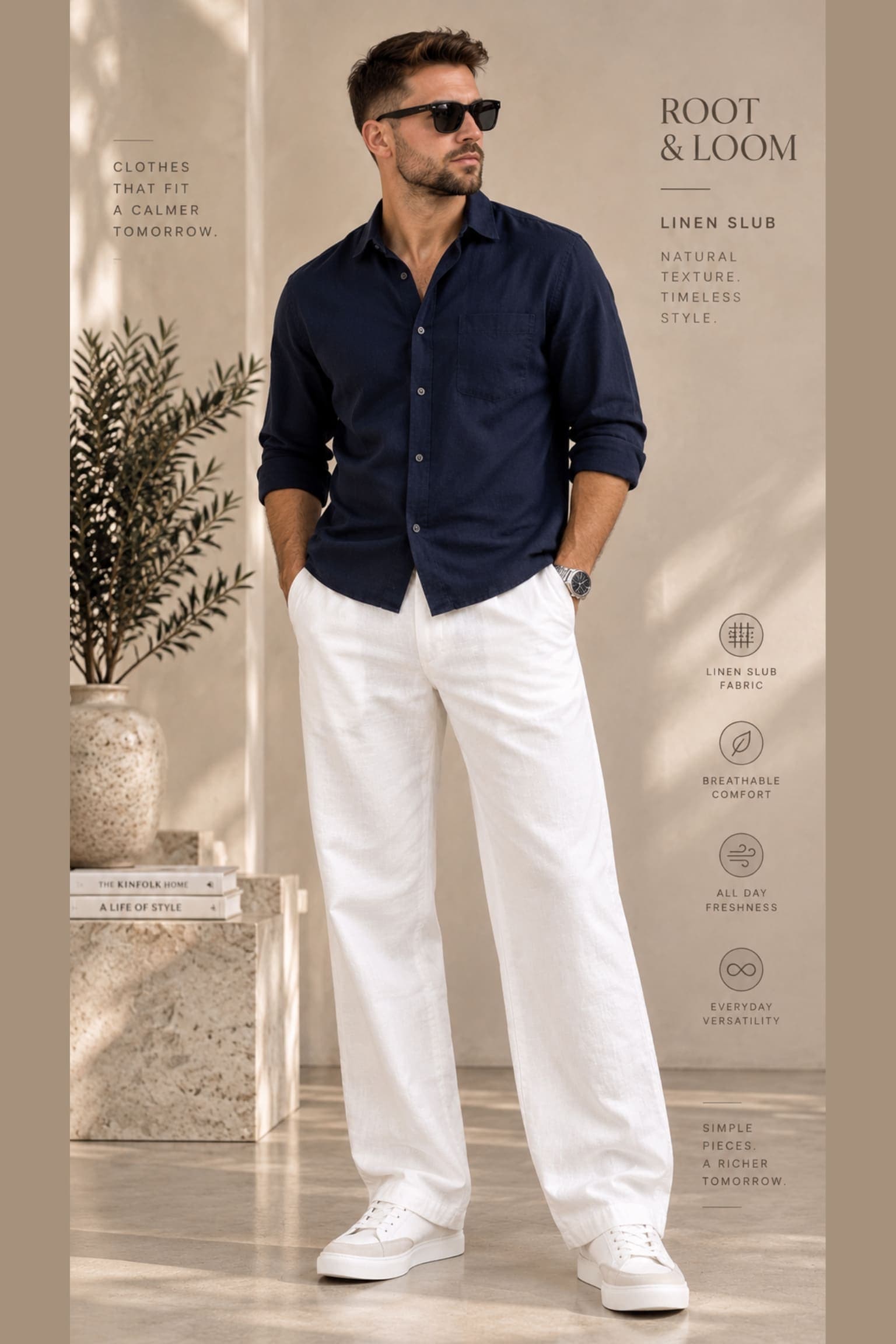 Men Relaxed Pure Linen Trousers