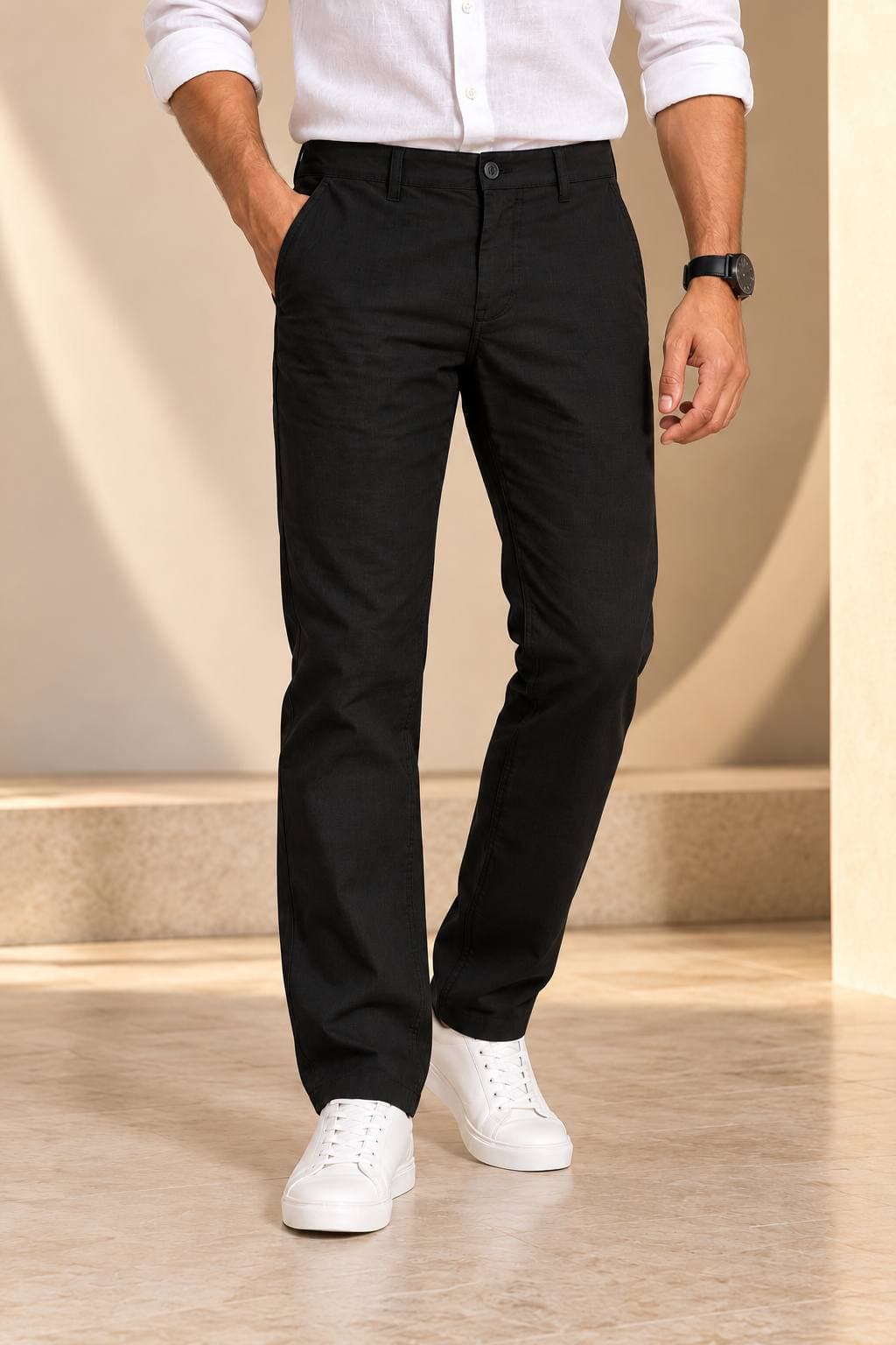 PureFlow Black Pure Linen Trousers