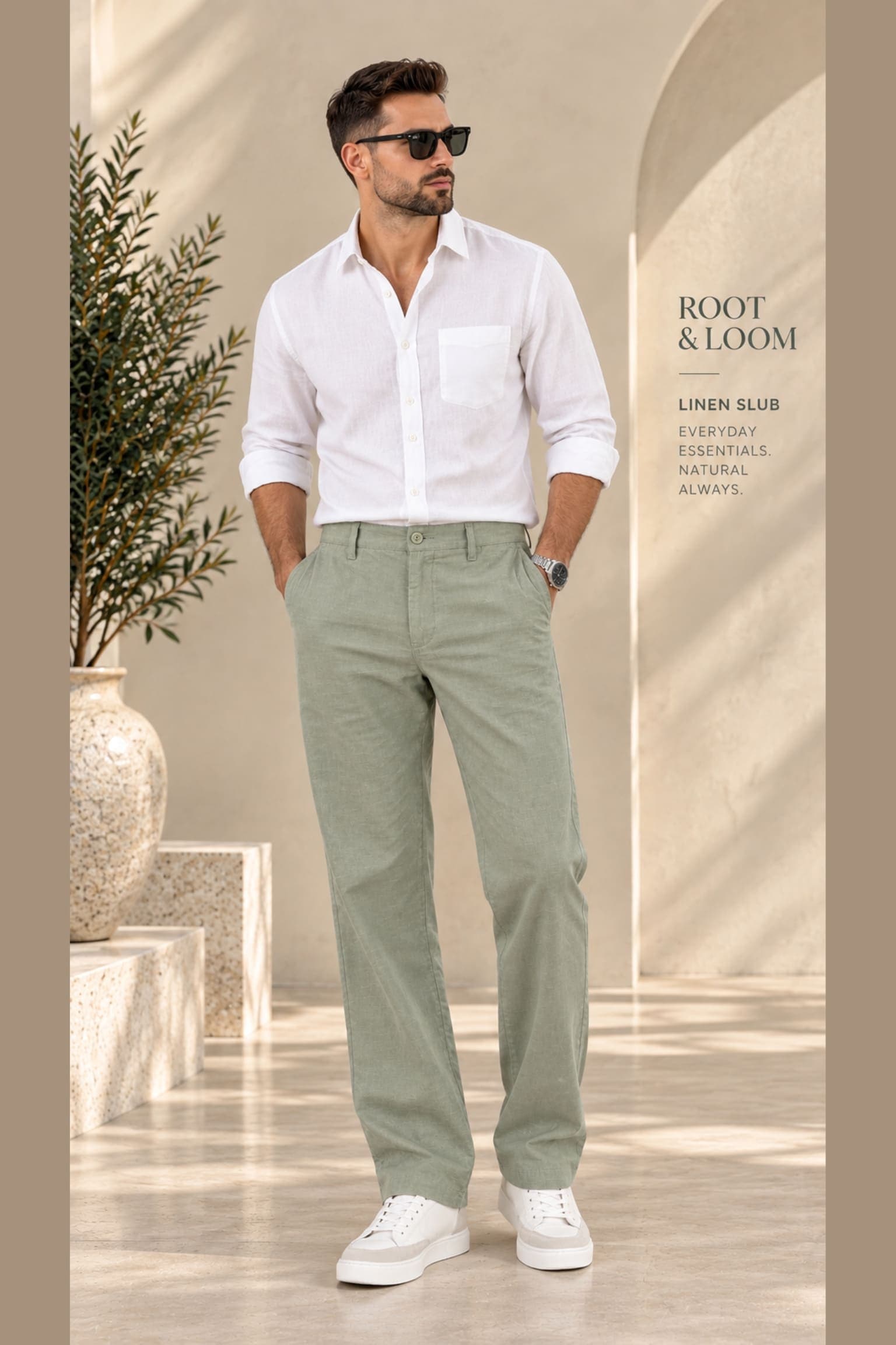 Men Relaxed Mint Green Pure Linen Trousers
