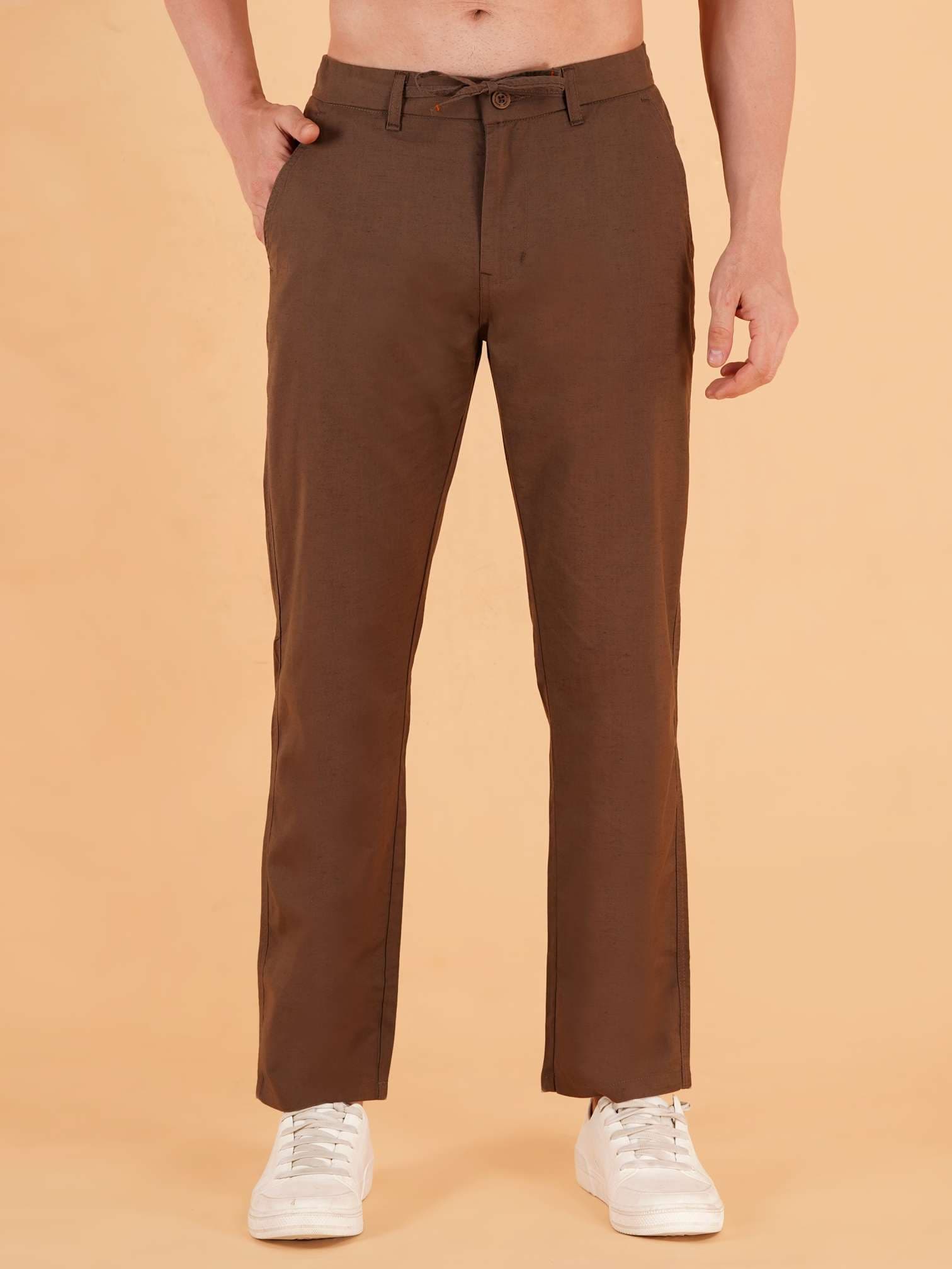 Men Regular Fit Brown Pure Cotton