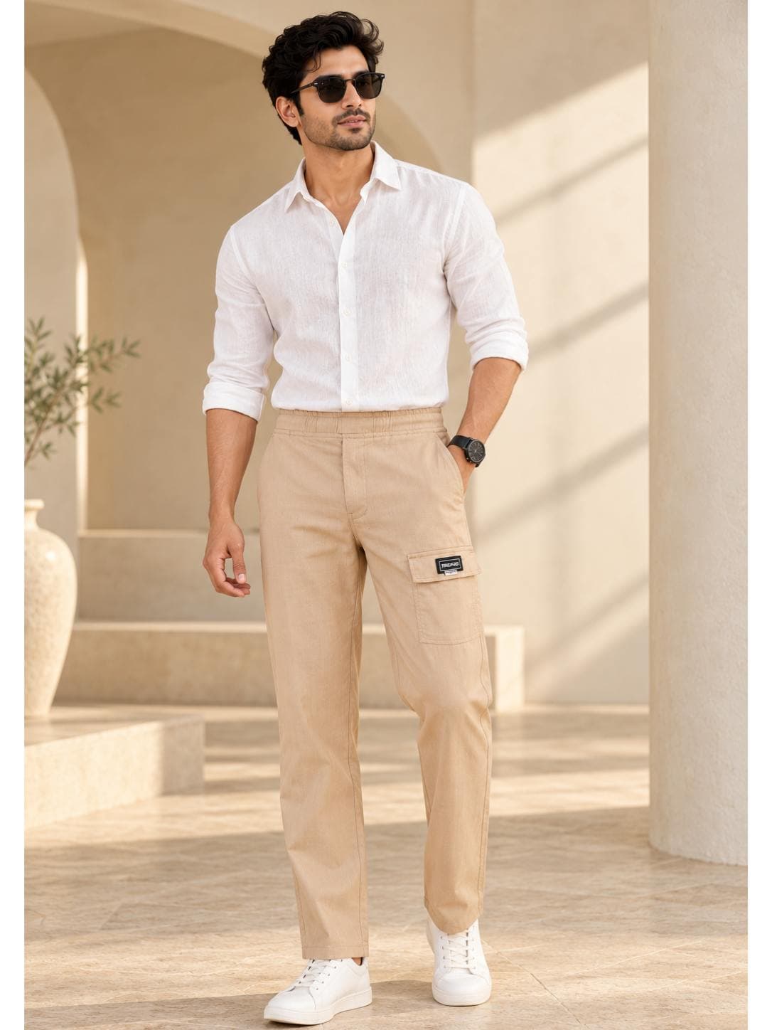 MoonLight Khaki Cotton Lycra Men Cargos